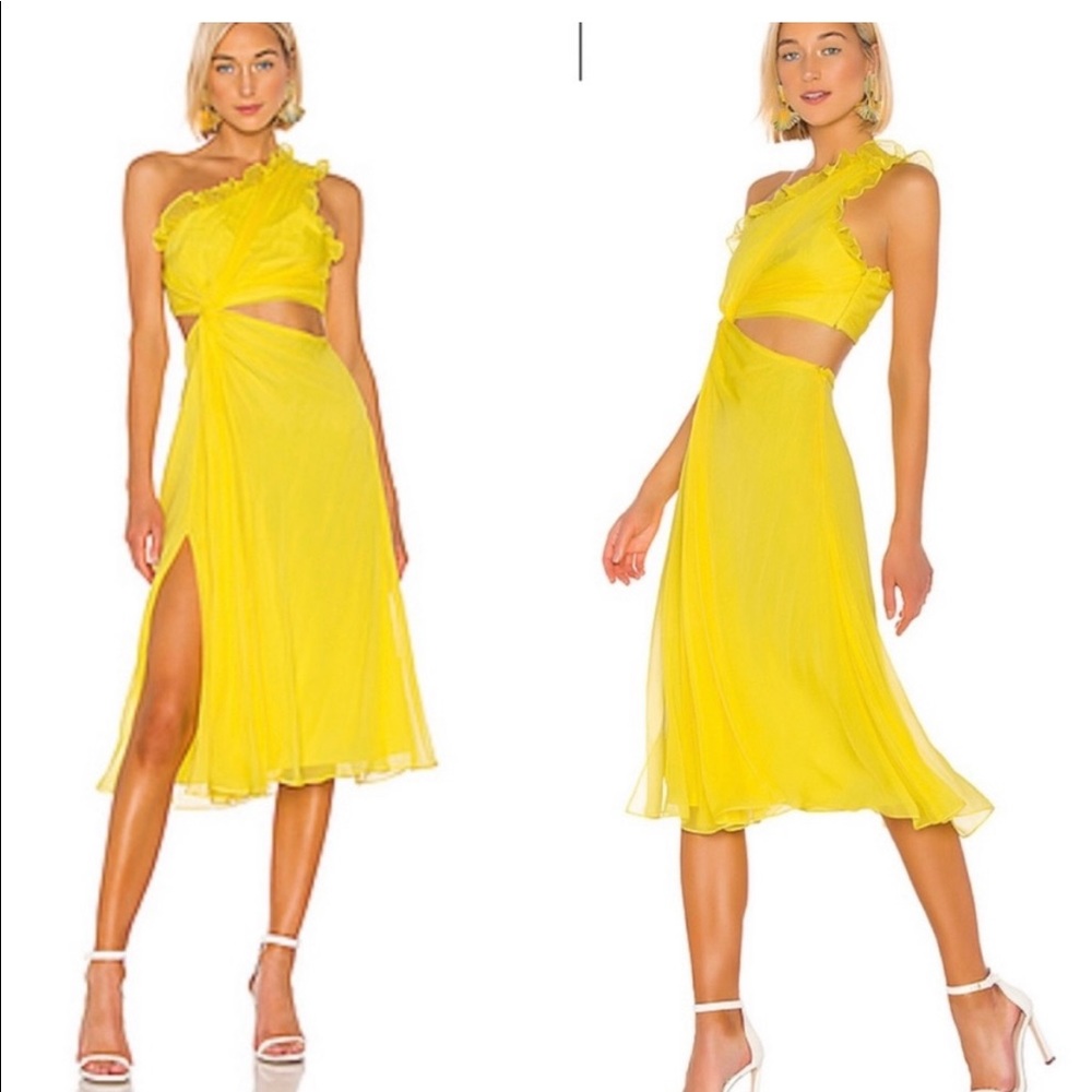 Cinq a sept Corinne Ruffled  Midi Dress. Yellow.Size 4. Classy Rare.